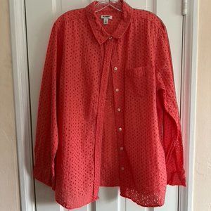 Old Navy Coral Eyelet Button-up Long Sleeve Shirt